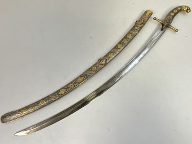 RUSSIAN DAGESTAN GILDED SILVER NIELLO DECORATED SWORD