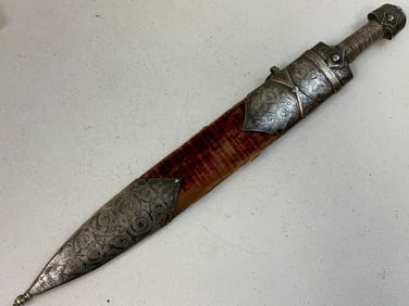 ANTIQUE RUSSIAN SILVER DECORATED BLACK SEA COSSACK STYLE CAUCASIAN KINJAL DAGGER