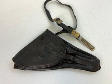 ANTIQUE IMPERIAL RUSSIAN COSSACK HOLSTER WITH SILVER DECORATED STRAP