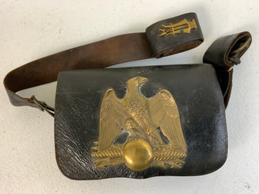 ANTIQUE FRENCH 2ND EMPIRE NAPOLEON III CARTRIDGE BOX WITH STRAP
