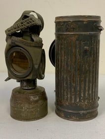 WWII GERMAN MILITARY GAS MASK AND FILTER WITH CANISTER