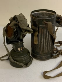 WWII GERMAN MILITARY GAS MASK AND FILTER WITH CANISTER
