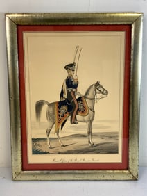 ANTIQUE BORGHESE FRAMED HUSSAR OFFICER OF THE ROYAL PRUSSIAN GUARD ARTWORK PRINT