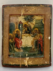 ANTIQUE 18TH CENTURY RUSSIAN ORTHODOX HOLY TRINITY ICON