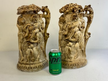 ANTIQUE HUGE GERMAN CLAY PORCELAIN BEER STEINS
