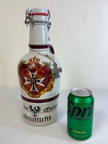 LARGE GERMAN DECORATED PORCELAIN BEER BOTTLE