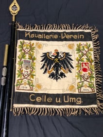 IMPERIAL GERMAN ARMY CAVALRY REGIMENTAL STANDARD FLAG 1910-1914 WITH POLL