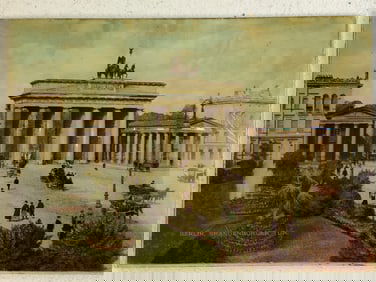 ANTIQUE GERMAN BERLIN BRANDERBURG GATE GLASS ARTWORK PRINT
