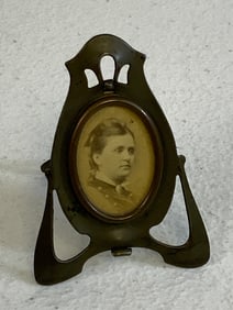 ANTIQUE GERMAN WOMAN PICTURE IN METAL FRAME