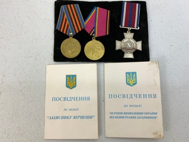 UKRAINE LOT OF 3 MEDALS WITH AWARD PAPERS