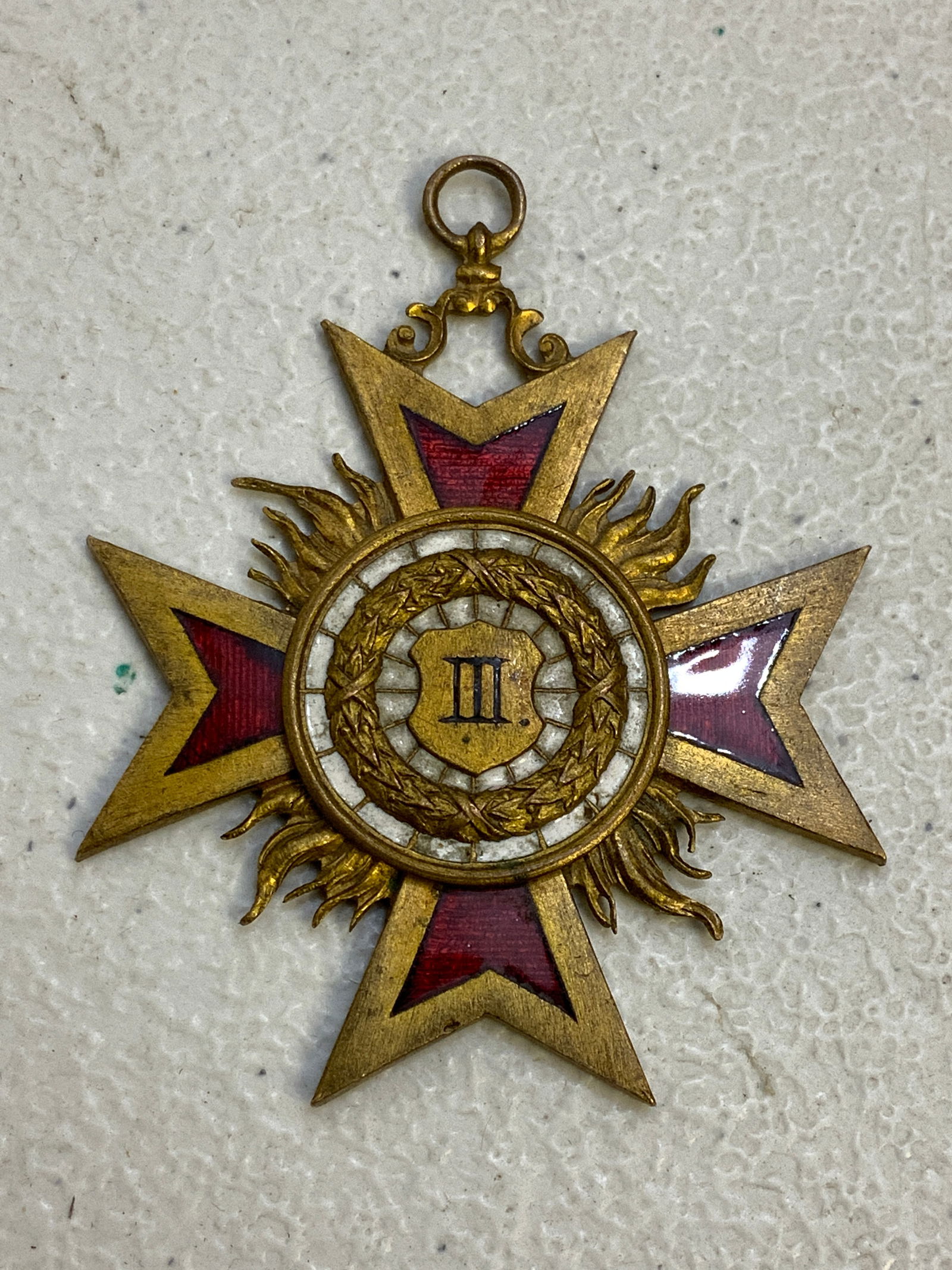 GERMANY ANTIQUE SHOOTING AWARD LARGE CROSS MEDAL: GERMANY ANTIQUE SHOOTING AWARD LARGE CROSS MEDAL. GILDED BRASS WITH ENAMELS. MAKER MARKED.