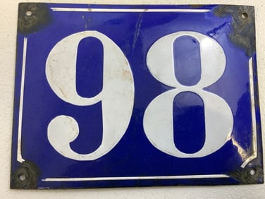GERMANY THIRD REICH BUILDING NUMBER 98 PORCELAIN STEET SIGN