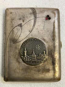 GERMANY THIRD REICH SILVER PLATED CIGARETTE CASE WITH 1938 BADGE