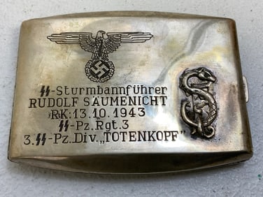 KNIGHTS CROSS WINNER SS PANZER COMANDER RUDOLF SAUMENICHT ENGRAVED SILVER CIGARETEE CASE