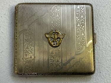GERMANY THIRD REICH ALPACCA SILVER CIGARETTE CASE WITH POLICE EAGLE