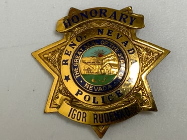 VINTAGE OBSOLETE USA RENO NEVADA NAMED POLICE HONORARY BADGE