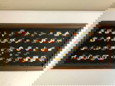 USA BOWLING LARGE LOT OF PIN BADGES FRAMED