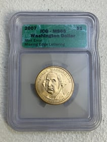 USA 2007 25C WASHINGTON DOLLAR MINT ERROR GRADED COIN