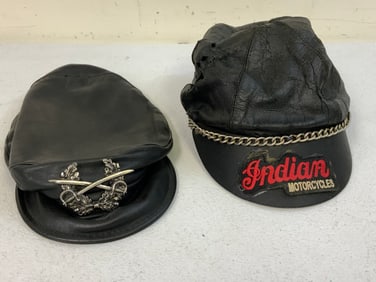 VINTAGE BLACK LEATHER MOTORCYCLE BIKER CAPS