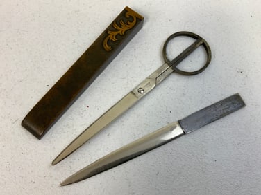 VINTAGE ART DECO STYLE LETTER OPENER AND SCISSORS SET