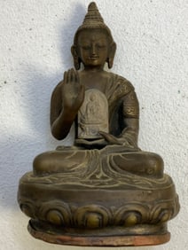 TIBET ANTIQUE MEDICINE BUDDHA WITH MEDICINE BUDDHA TSA AMULET