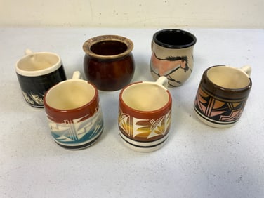 UTE MOUNTAIN NATIVE AMERICAN POTTERY MUGS COFFEE CUPS NAVAJO SIGNED