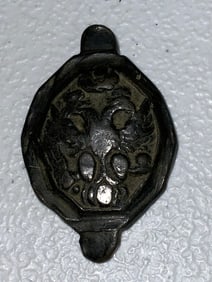 ANTIQUE RUSSIAN BRONZE PENDANT WITH DOUBLE HEADED EAGLE C. 1700S
