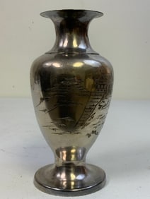 VINTAGE ASIAN SILVER VASE ENGRAVED WITH DECORATING ART