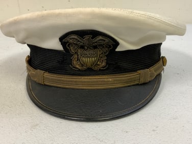 USA WWII US NAVY OFFICER WHITE TOP VISOR HAT
