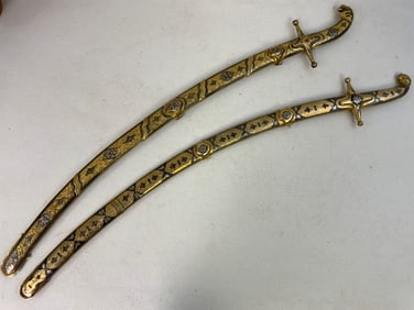 RUSSIAN CAUCASIAN GILDED SILVER NIELLO DECORATED SWORDS