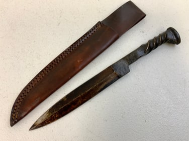 RAILROAD SPIKE KNIFE WITH LEATHER SHEATH