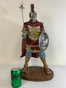 ROMAN LEGION SOLDIER LARGE STATUE WITH JAVELIN AND SHIELD