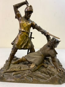 ANTIQUE GERMAN BRONZE STATUE CRUSADER AND SARACEN