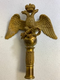 IMPERIAL RUSSIA LARGE GILDED BRASS EAGLE POLE TOP FOR REGIMENTAL STANDART