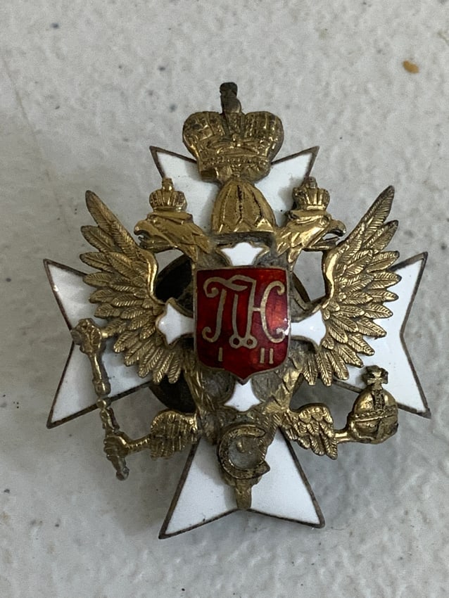 RUSSIAN EMPIRE ST. PETERSBURG ARMY COMMANDER BADGE: RUSSIAN EMPIRE ST. PETERSBURG ARMY COMMANDER BADGE.GILDED SILVER WITH ENAMELS. MULTI PIECE CONSTRUCTION. HALMARKED.