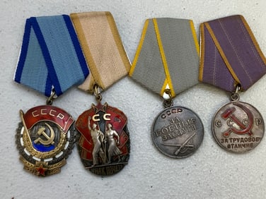 USSR GROUP OF 4 ALL SILVER ORDERS MEDALS
