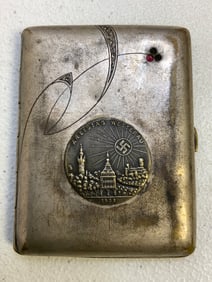 GERMANY THIRD REICH SILVER PLATED CIGARETTE CASE WITH 1938 BADGE