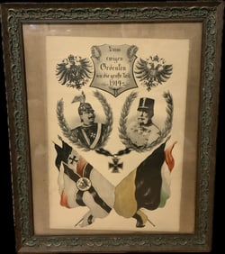 WWI AUSTRO HUNGARY AND GERMANY ALLIES LARGE FRAMED PATRIOTIC ARTWORK