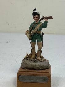 UK ROGERS RANGERS OFFICER 1759 LEAD FIGURINE ON WOODEN STAND