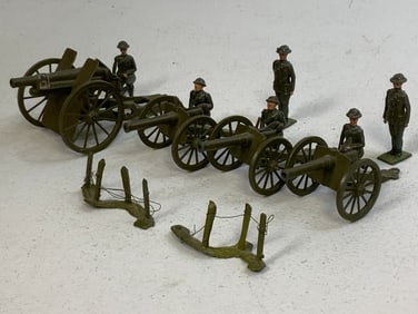 BRITAINS WWI BRITISH ARTILLERY BATTERY LEAD TOY SOLDIERS AND CANNONS