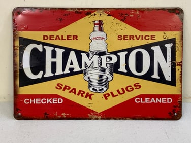 CHAMPION SPARK PLUGS GARAGE DECORATING METAL SIGN