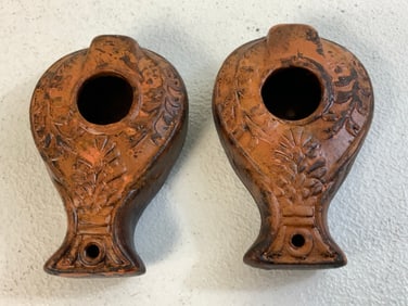 PAIR OF ANCIENT HERODIAN OIL LAMS