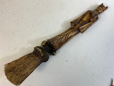 ANTIQUE TAOIST EXORCISM CARVED BONE WATER SPRINKLER WHISK