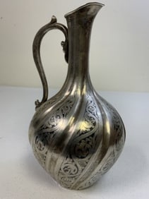 VINTAGE SOVIET RUSSIAN 925 SILVER GEORGIAN STYLE DECORATED WINE PITCHER