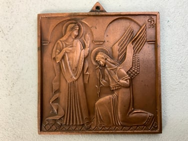 VINTAGE POLISH BRASS CATHOLIC WALL ICON