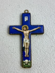 ANTIQUE ENAMELED GILDED BRASS CROSS