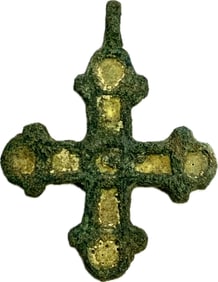 ANCIENT KIEVAN RUS BRONZE CROSS WITH ENAMEL C.11TH CENTURY AD
