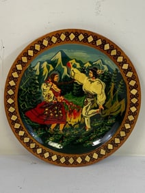 UKRAINE VINTAGE UKRAINIAN TRADITIONAL PAINTED WOODEN PLATE ARTWORK