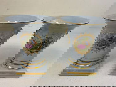 ANTIQUE BLUE PORCELAIN HAND PAINTED VASES