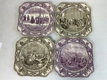 VINTAGE COLONIAL TIMES BY CROWN DUCAL ENGLAND PORCELAIN PLATES